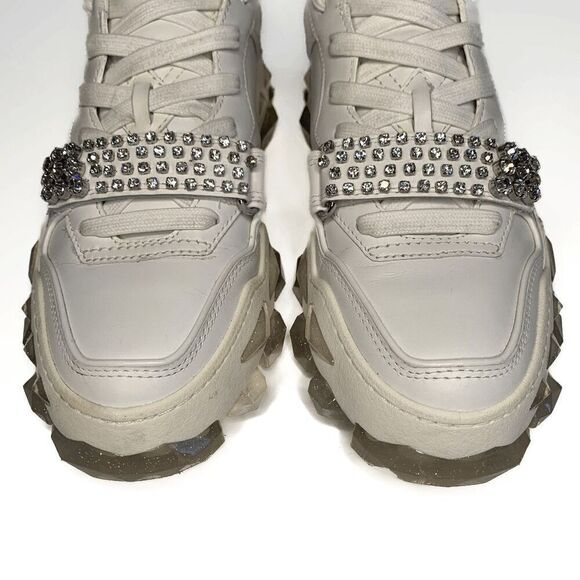 Jimmy Choo Diamond X Strap/F White Leather Low Top Crystal Sneakers EU 40 US 10 - Picture 7 of 9
